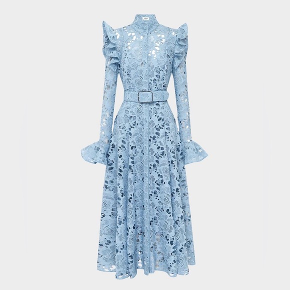 Leo Lin Blue Aliyah Lace Butterfly-Sleeve Midi Dress - Picture 1 of 12
